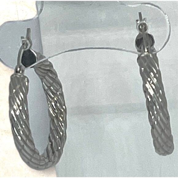 Sterling Silver Textured Rope Hoop Earrings Style Women's Fashion Chic Trendy - Picture 4 of 10